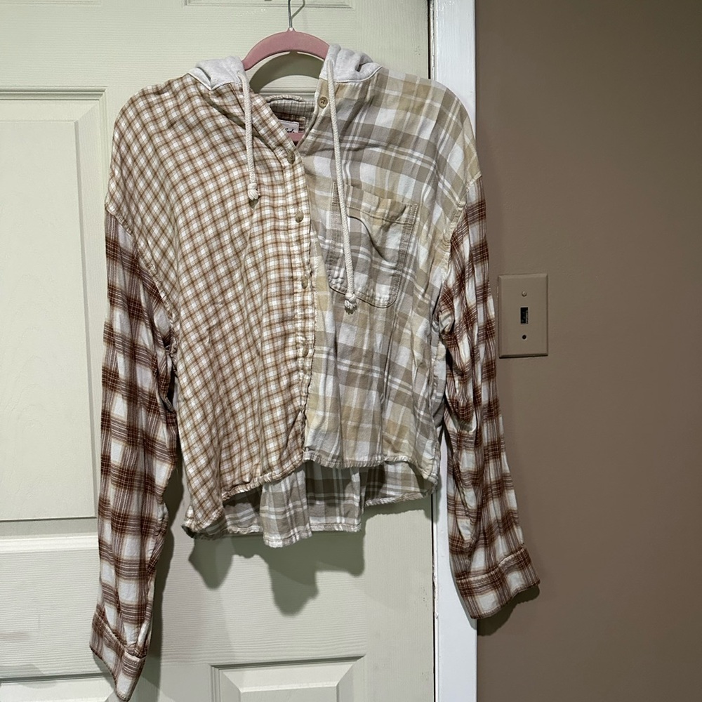 American Eagle Outfitters Plaid Patchwork Hoodie